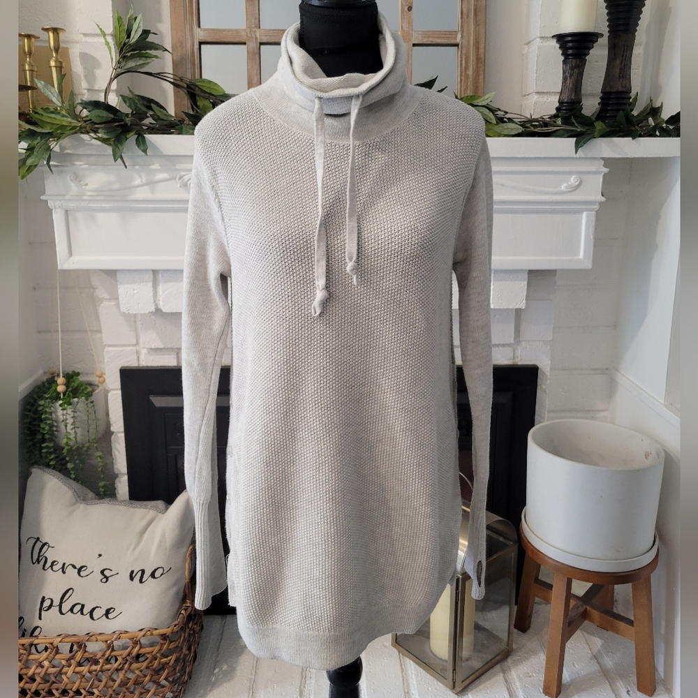 Sigrid Olsen Cozy Gray Mock Turtleneck Key Whole Sleeve Knit Sweater Size Small
